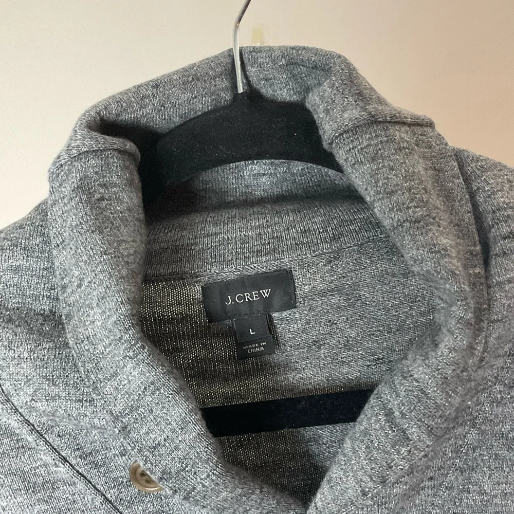 J. Crew Men's Charcoal Shawl Neck Sweater with Button Closure 100% Cotton Size L